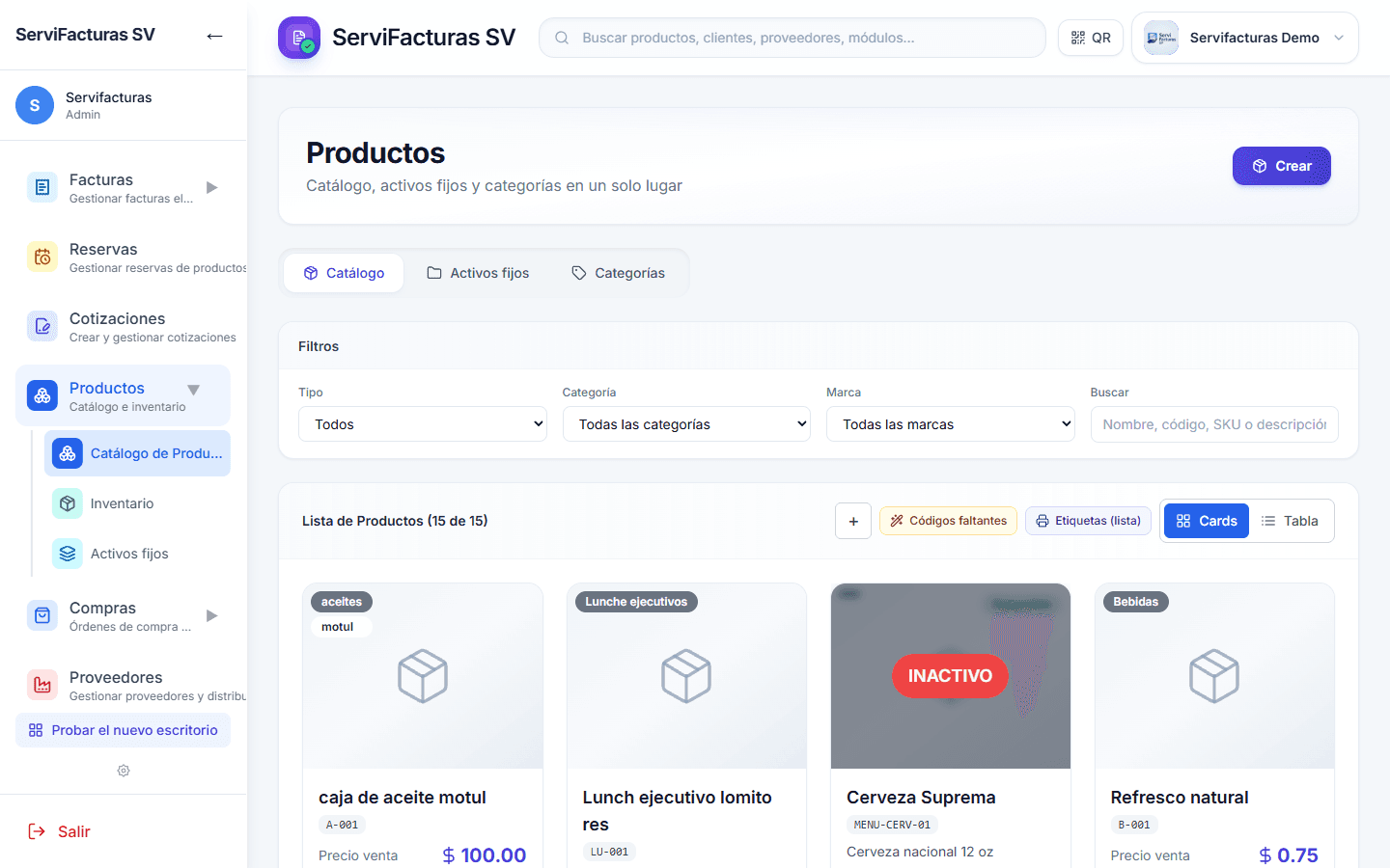 Captura: Productos e inventario